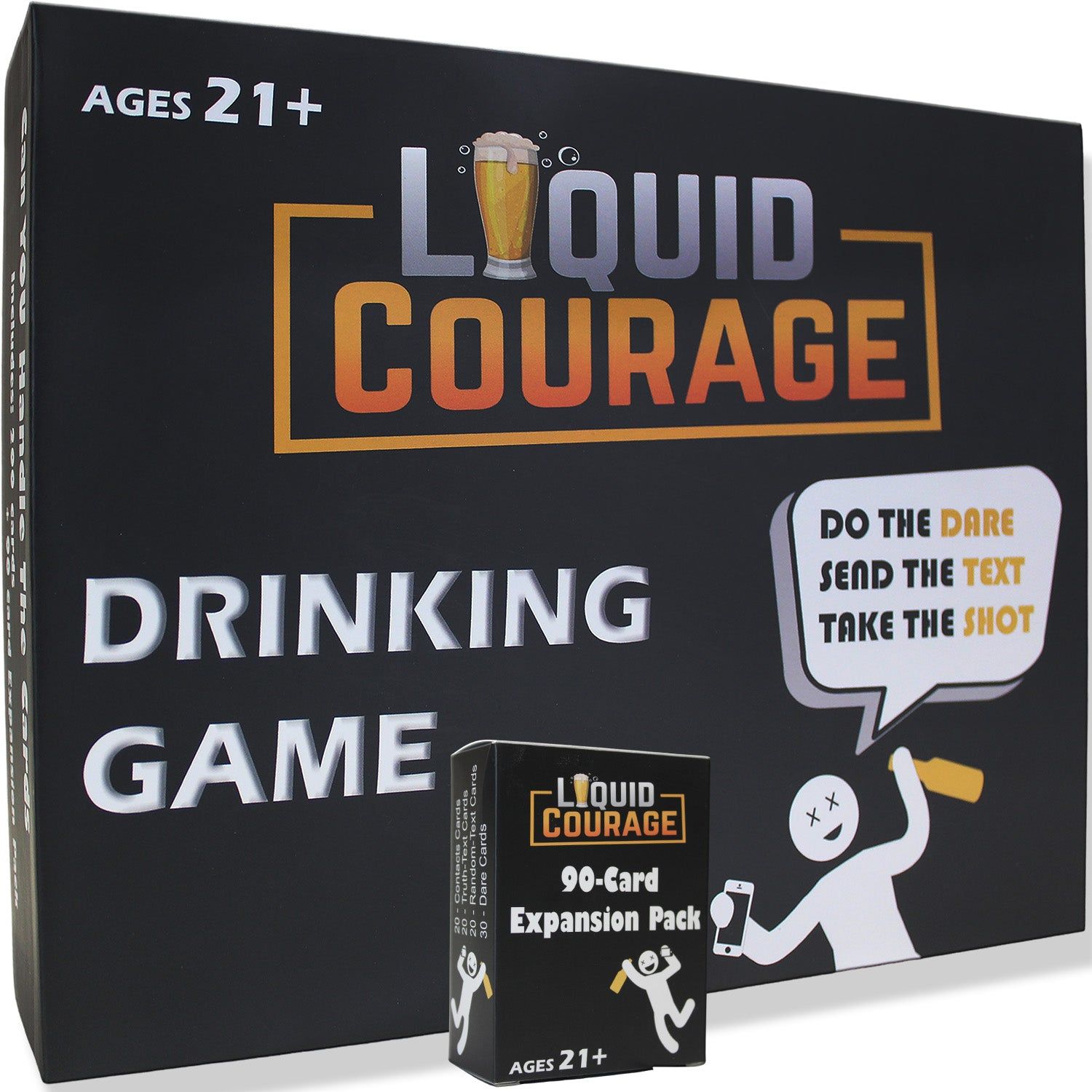 Liquid Courage – Hilarious, Fun Adult Drinking Card Game for Parties Text - Dare - Drink + Bonus 90 Card Expansion Pack - W4W Products 