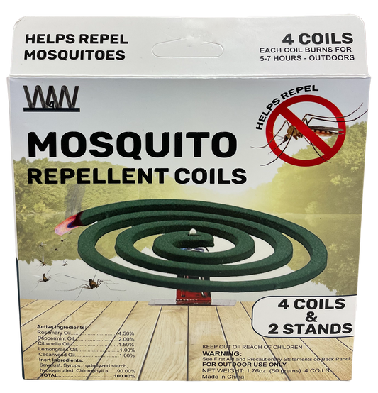 W4W Mosquito Repellent Coils - Outdoor Use Reaches Up to 10 feet - Each Coil Burns for 5-7 Hours (Three Pack Contains 12 coils & 6 Coil Stands) - W4W Products 